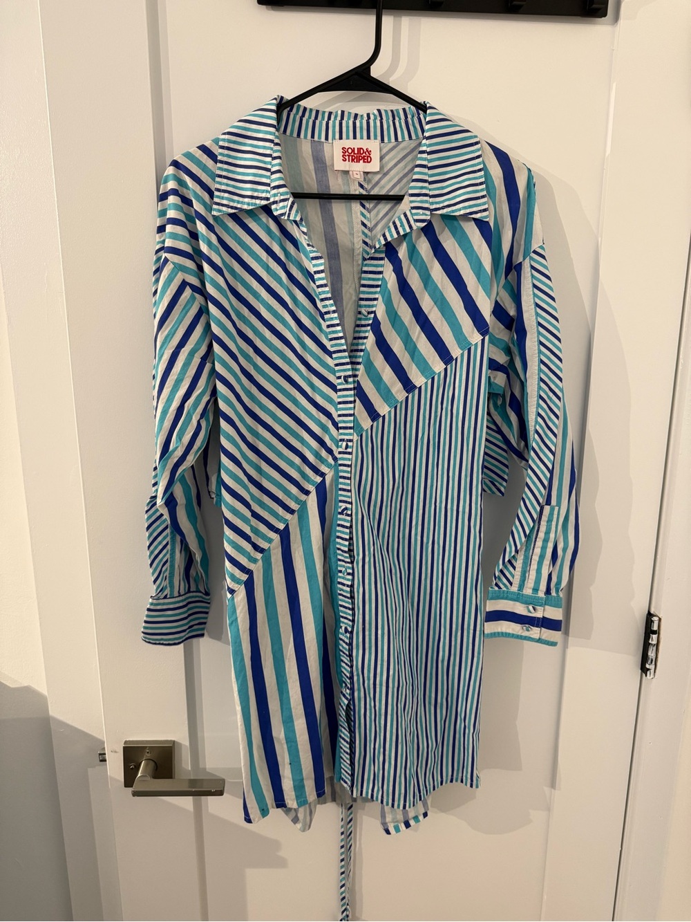 SOLID & STRIPED Blue, Teal & White Stripe Button-Down Shirt